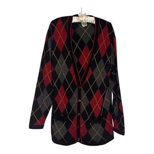Vintage JH Collectibles Sweater Sz L Wool Blend Argue Deep V Cardigan Hong Kong